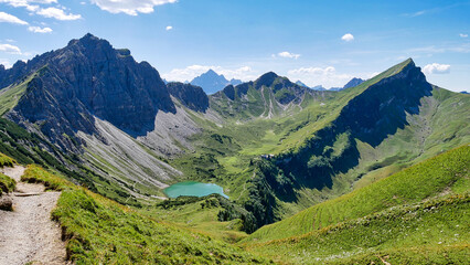 Auf Dem Saalfelder Höhenweg Im Tannheimer Tal Mit Blick Auf Die Landsberger Hütte, Traualpsee, Rote Spitze Und Weitere Berge Wall Mural Questions & Answers
